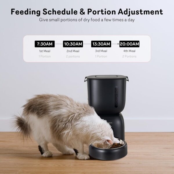 Automatic Cat Feeder and Cat Water Dispenser FW1, Wire or Battery Cat Food Dispenser Timer Pet Feeder - Locking Lid, Desiccant Bag, Programmable Portion Control, 4 Daily Meals, 10s Voice Recorder - Image 2