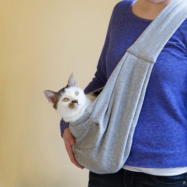 Dog Cat Sling Carrier-Reversible Puppy Carrier for Small Dogs Hands Free Pet Papoose Bag Soft Breathable Cotton Pouch and Tote Outdoor Travel Bag with a Colorful Rope Ball - Image 4