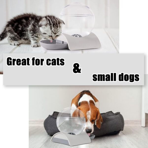 Pet Water Dispenser, 2.8L Automatic Gravity Cat Water Dispenser for Cats, Dogs & Rabbit, Detachable Cat Dog Water Dish Feeder with Spherical Waterer Bubble, Grey - Image 2