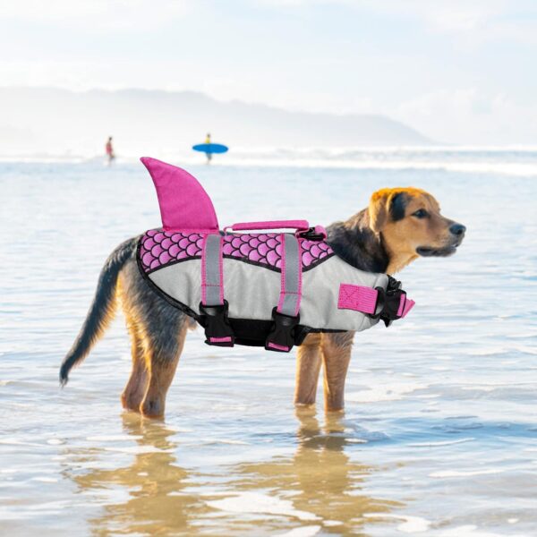 AIITLE Dog Life Vests, Adjustable Shark Dog Life Jacket with Rescue Handle, Mermaid Dog Flotation Vest for Medium Dogs Beach Boating Pool Swimming Pink M - Image 3