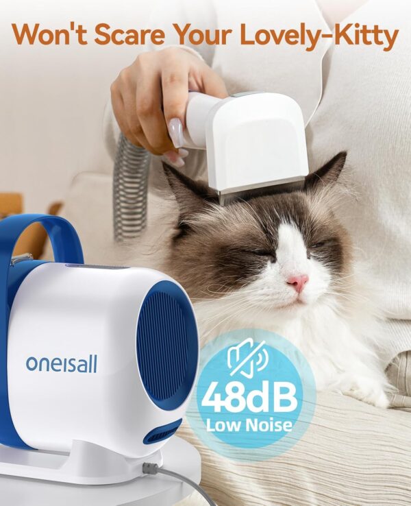 oneisall Cat Grooming Vacuum, Low-noise Pet Vacuum Grooming Kit with Brush & Clippers for Hair Shedding Trimming Grooming, 6 in 1 Cat Vacuum Groomer for Pet Hair Grooming - Image 2