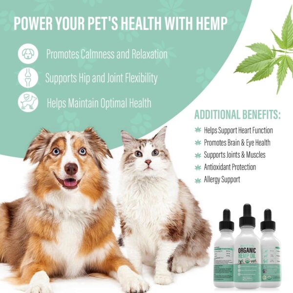 Calming Organic Hemp Oil for Dogs and Cats - Hemp Oil Drops with Omega Fatty Acids - Hip and Joint Support, Skin and Coat Health and Allergy Relief - Helps with Anxiety, Stress and Pain - Image 3