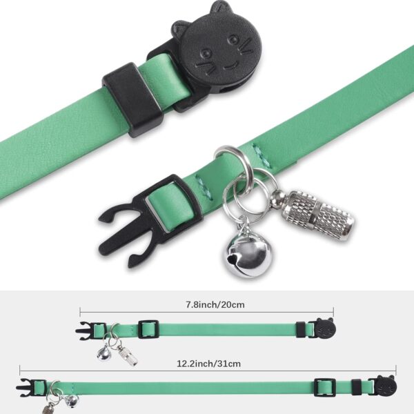 Upgrade Breakaway Cat Collar with Bells, Soft Leather Kitten Collars with Name Tag,Safety Adjustable Buckle,Lightweight,Ideal for Girl Boy Cats,Puppies,2 Pack (Green+Blue) - Image 3