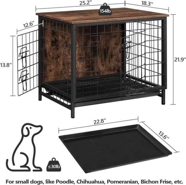 Dog Crate Furniture, Wooden Dog Kennel with Removable Tray, Heavy-Duty Dog Cage End Side Table, Indoor Dog House for Small/Medium/Large Dogs, 25.2" L, Rustic Brown DCHR0101Z - Image 5