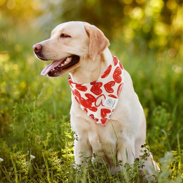 E-Clover Mothers Day Dog Bandana & Matching Scrunchie Set Girl Heart Dog Scarf Bibs with Hair Tie Headbands for Small Puppy Dogs Owner Mom Gift Outfit Red - Image 6