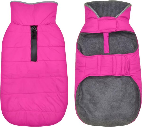 Dog Winter Coat, Waterproof Dog Jacket with Leash Hole, Reflective Warm Dog Snow Jacket Windproof Fleece Vest for Small Medium Large Dogs - Pink, XS