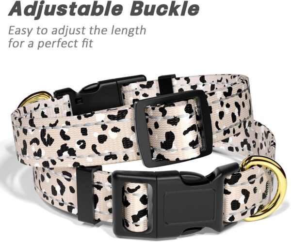 Reflective Dog Collar, Cute Leopard Style Dog Collars for Medium Dogs, Soft Nylon Puppy Collar for Boy and Girl Female Dog, Adjustable Heavy-Duty Pet Collar with Quick Release Buckle, Beige - Image 6