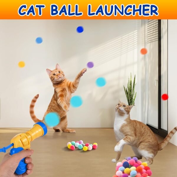 Cat Toy with Colorful Pompom Balls and Ball Launcher - Set of 30 Pieces, Plush Toy Balls for Kitten Training and Play, Silent and High Elastic Interactive Toys for Kitty, Cat Toy for House Cats - Image 3