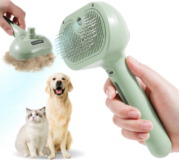 Spray Cat Brush for Shedding, Remove Static Flying Hair Pet Grooming Brush Self Cleaning Dog Brush Suitable for Long and Short Hair Dogs and Cats To Remove Tangled and Loose Hair (Green)