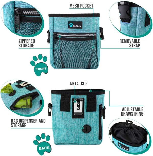 PetAmi Dog Treat Pouch | Dog Training Pouch Bag with Waist Shoulder Strap, Poop Bag Dispenser | Treat Training Bag for Treats, Kibbles, Pet Toys | 3 Ways to Wear (Turquoise) | No bowl included - Image 3