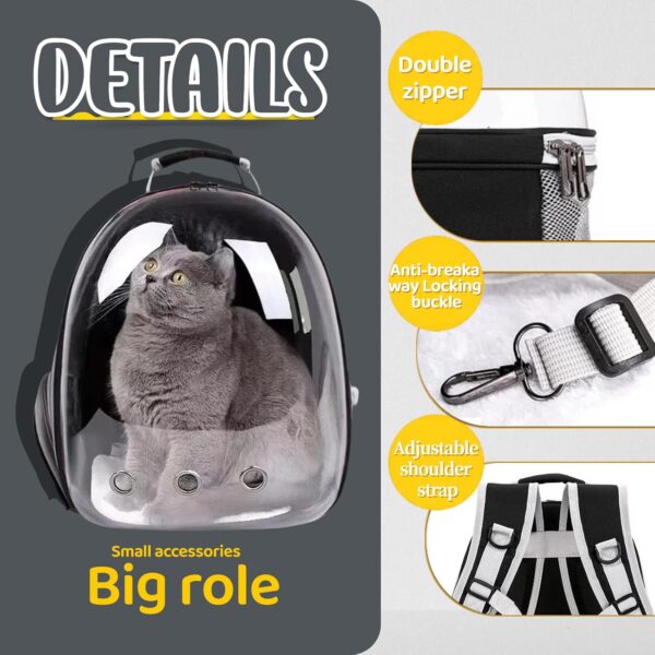 Cat Backpack Bubble, Cats and Dogs Pet Carrier Hard, Suitable for Cats Traveling Cat Bag Carrier, Transparent Outdoor Waterproof Spacecraft Pet Backpack Carrier(Black) - Image 4