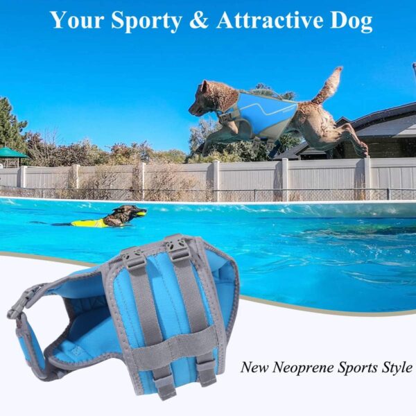 VIVAGLORY Life Jacket for Dogs of Sports Style, Water Vest Jacket for Dog, Heavy Duty Pet Safety Vest, Comfortable Neoprene Lifejackets with Hook & Loop Closure, Blue, Large - Image 2