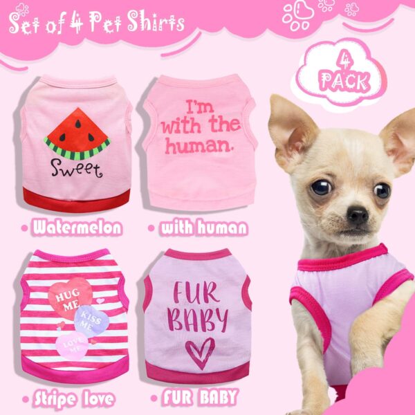 4 Pieces Dog Clothes for Small Dogs Girl Summer Teacup Chihuahua Yorkie Clothes Cute Small Dog Shirts Soft Breathable Pink Puppy Clothes Pet Outfit Cat Clothing XXS (XXSmall) - Image 2