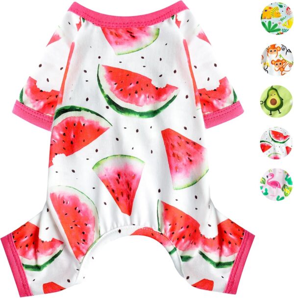 Puppy Dog Outfits Watermelon Pattern Pet Dog Pajamas Cute Pet Clothes Dog Jumpsuit Puppy Soft Dog Pajamas for Summer Pet Dog Cat