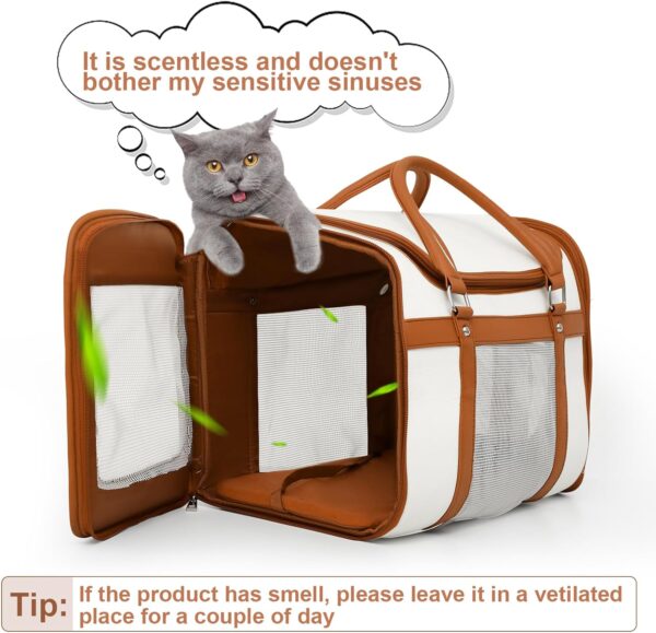 Latest style，Cat Carrier, Pet Carrier Portable Bag Airline Approved Max 15lbs, Soft Sided Cat Carrier with Solid Outer Frame Design, Foldable Bowl, Adjustable Shoulder Strap, ivory white - Image 7