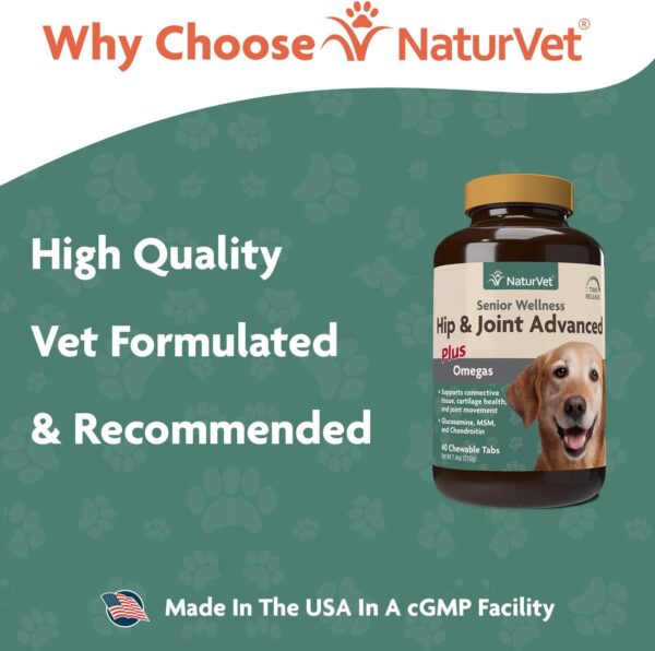 NaturVet Senior Wellness Hip and Joint Plus Omegas Advanced Supplement for Dogs, Chewable Tablets Time Release, Made in The USA, 40 Count - Image 3