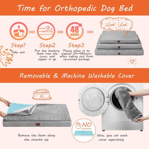 EHEYCIGA Orthopedic Memory Foam Dog Beds for Large Dogs with Removable Waterproof Liner, Grey, 35x23 - Image 7