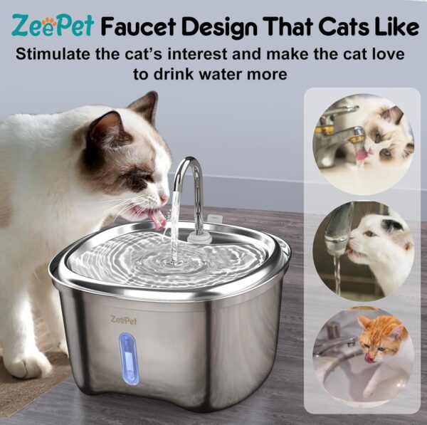 Stainless Steel Cat Water Fountain, 3.5L/120oz Large Capacity Pet Water Fountain with Window, Automatic Dog Water Dispenser with led, with 3 Carbon Filter and 2 Pump Filter for Cat - Image 3