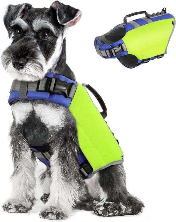 Pawaboo Dog Life Jacket, Reflective Dog Safety Vest Adjustable Pet Life Preserver with Strong Buoyancy & Sturdy Rescue Handle, Ripstop Dog Lifesaver Vests for Swimming, Boating - Bright Yellow, S