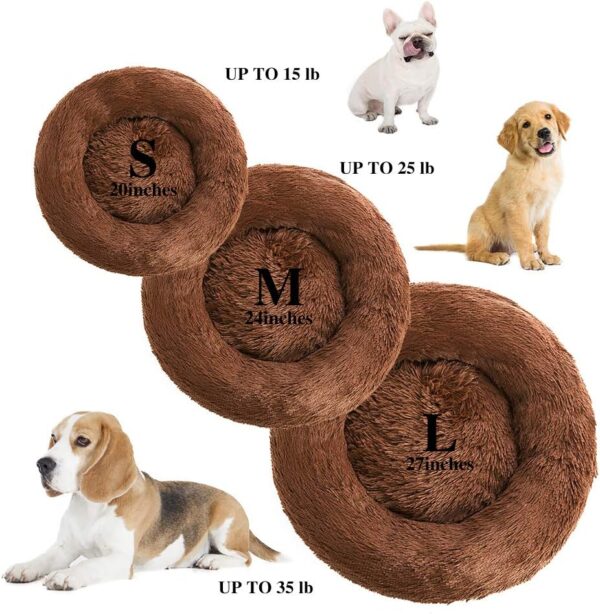 SunStyle Home Dog Bed, Anti-Slip Cute Cat Bed Faux Fur Fluffy Donut Cuddler Anxiety Cat Bed,Washable Round Cat Beds for Indoor Cats,M(24"x24"),Chocolate,for Cats & Dogs Up to 25 lbs - Image 2