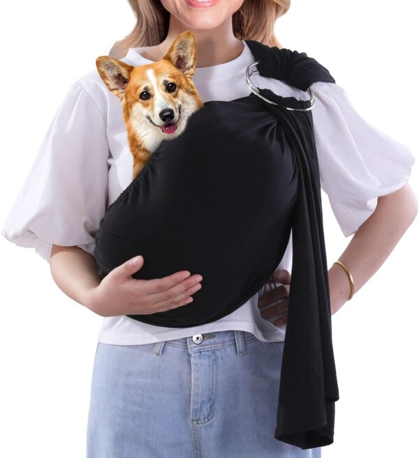 Ring Dog Wrap Carrier, Adjustable Front Facing Dog Sling Carrier Hands Free Cat Carrier, Dog Pouch Pet Carrier Sling Puppy Pouch for Small & Medium Dogs, Cats, Pets(Black)