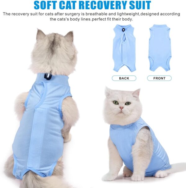 Idepet Cat Surgery Recovery Suit Kitten Onesie for Cats After Surgery Female Breathable Kitty Spay Suit for Abdominal Wound Skin Diseases E-Collar Alternative Wear(Blue,S) - Image 2