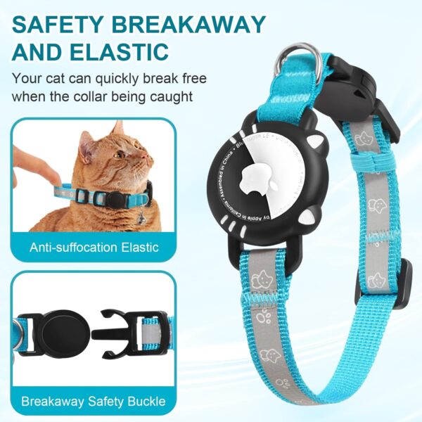 Airtag Cat Collar, Reflective Cat Collar with Apple Air Tag Holder, Breakaway GPS Tracker Pet Collar with Bell for Cat Kitten, Airtag Not Included, Blue, XS(7-9 Inch) - Image 3