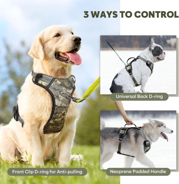 Camo Dog Harness for Large Dogs, Front Clip Dog Harness No Pull, No Choke Dog Harness with Handle, 2 Leash Clips, Reflective Large Dog Harness, Lightweight Escape Proof Arcadia Trail Dog Harness - Image 3