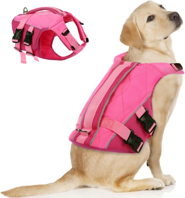 ASENKU Dog Life Jacket with Rescue Handle, Dog Life Vest for Swimming Boating with High Flotation, Ripstop Lightweight Pet Life Preserver with Reflective Stripes for Small Medium Large Dogs