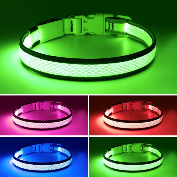 LED Dog Collar, USB Rechargeable Light Up Dog Collar Lights, Adjustable Comfortable Soft Mesh Safety Dog Collar for Small, Medium, Large Dogs(Large, Neon Green) - Image 3