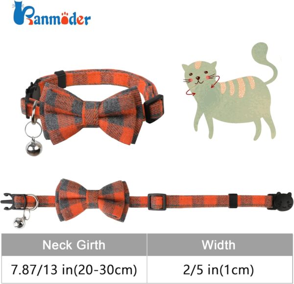 BANMODER Cat Collar Breakaway with Bells,Cute Cat Bow Tie,1 Pack safety Kitten Plaid & Flower Collar for Girl Boy Male Cats (Orange) - Image 3