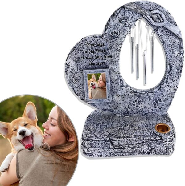 Pet Memorial Stone w/ Candle Holder, Waterproof Photo Frame & Wind Chimes, Dog Memorial Gifts for Loss of Dog, Dog Bereavement Gift - Positivity Sales - Image 4