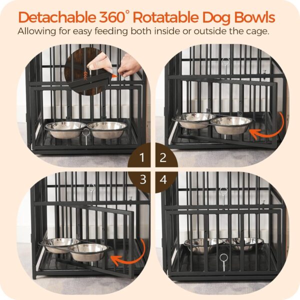 Dog Crate Furniture with Storage, 31.5" Heavy Duty Dog Kennel with Bowls & Removable Tray, Wooden Dog Cage End Table for Small/Medium Dogs, Chew-Resistant, Rustic Brown DCHR10801 - Image 4