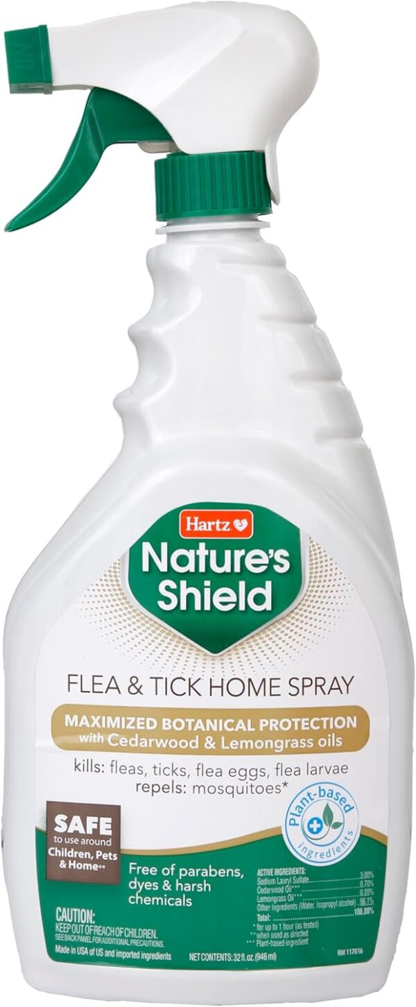 Hartz Nature’s Shield Flea & Tick Home Spray, Natural and Effective Flea & Tick Prevention and Home Protection with Cedarwood and Lemongrass Oil, 32 Ounces