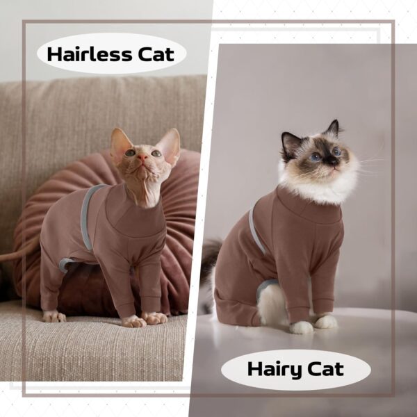 QBLEEV Hairless Cat Clothes, Cotton Cat Pajamas for Cats Only, Sphynx Cats Shirt with Four Legs, Cat Sweater Cat T-Shirt Warm Cat Onesies Jumpsuit Cat Apparel for Cornish Rex, Devon Rex, Peterbald, XS - Image 5