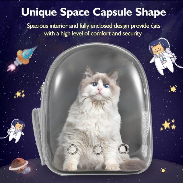 Pawaboo Cat Backpack Carrier, Pet Bubble Carrying Bag for Small Medium Kitty Puppy, Transparent Cat Space Capsule Backpack Airline Approved, Breathable Cat Travel Bag for Hiking Walking Camping, Gray - Image 5