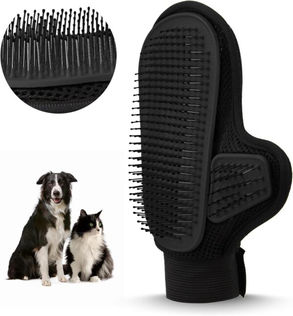 2024 Pet Grooming Glove with Tipped Pin Brush,Special Design Deshedding Glove, Massage Mitt, Perfect Petting Tool for Sensitive Dogs & Cats with Long & Medium Fur - Right-Hand - Black