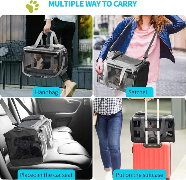 Cat Carrier Large Pet Carrier for 2 Cat, 18.5"x11.8"x11.8" Cat Bag for Midium Large Cats Airline Approved Dog Carrier for Small Dogs, Cat Travel Carrier Foldable 5-Windows Breathable Mesh Design - Image 5