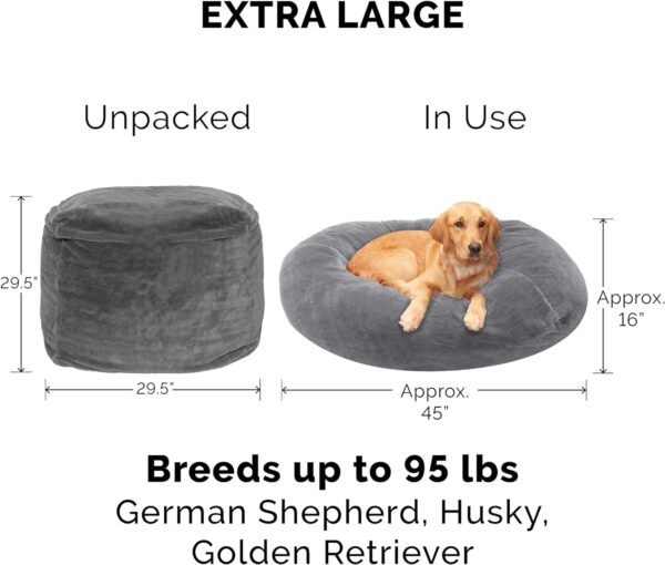 Furhaven Soft & Cozy Dog Bed for Large Dogs, Refillable w/ Removable Washable Cover & Liner, For Dogs Up to 95 lbs - Plush Faux Fur Bean Bag Style Ball Bed - Gray Mist, XL/Jumbo - Image 2