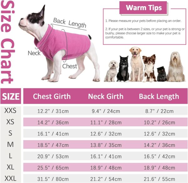 FUAMEY Dog Fleece Vest,Warm Sweatshirt Puppy Stretchy Sweater Pullover Dog Turtleneck Coat Dog Winter Jacket with Leash Hole, Dachshund Sweaters Yorkie Clothes for Small Medium Large Dogs Pink XS - Image 2