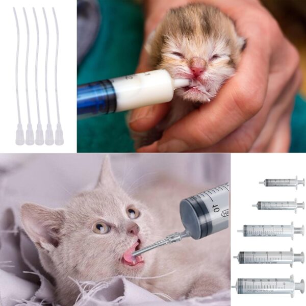 11 Pcs Puppy Kitten Feeding Tube Kit, Pet Feeding Supplies Kit Includes 5 Pcs Kitten Feeding Syringe 5 ML 10 ML 20 ML 30 ML 60 ML 5 Pcs 8 FR Transparently Feeding Tubes, Bulb Syringe for Small Animals - Image 4