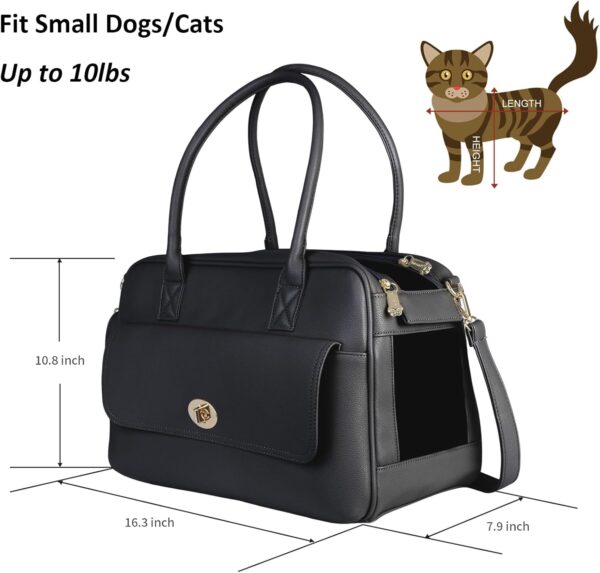 Fashion Pet Carrier Dog Purse Carrier Cat Soft-Sided Carriers for Puppy Kitten, Stylish Leather Handbag Tote Travel Pet Bag for Small Dogs Cats, TSA Airline Approved (Black) - Image 2