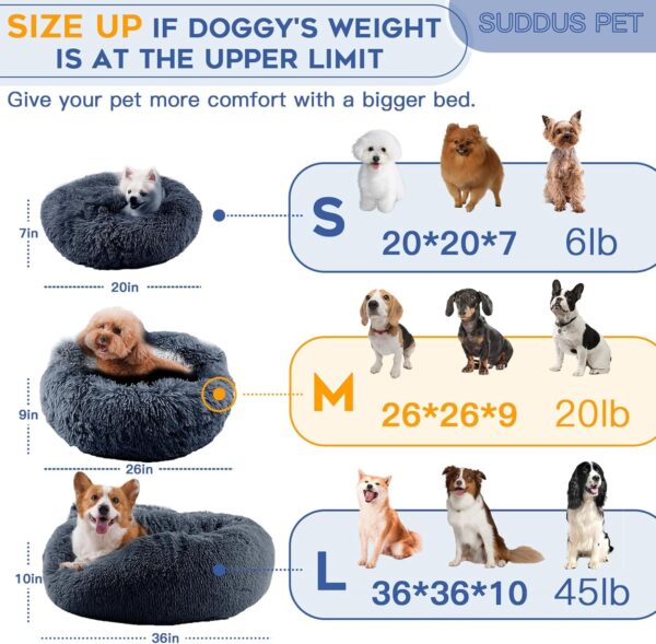 suddus Anti Anxiety Dog Bed with Blanket Attached, Hooded Dog Bed for Medium Dogs, Round Soft Fluffy Donut Snuggle Dog Bed, Washable, Drak Grey, 26" - Image 4