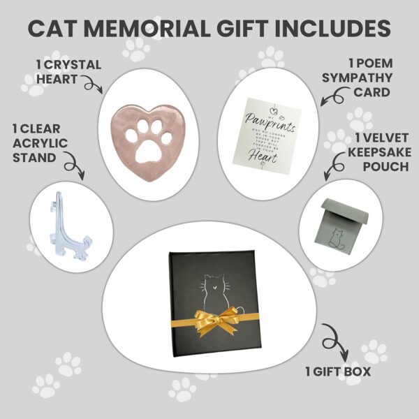 Cat Memorial Gift Box Crystal Remembrance Stones Pawprints on Our Hearts + Poem Sympathy Card Cat for Pet Loss Cat (White Quartz) - Image 4