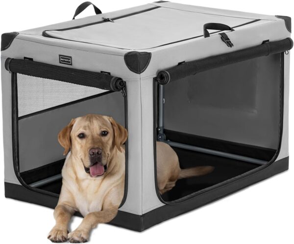 Petsfit 36 Inch Dog Crates, Adjustable Fabric Cover by Spiral Iron Pipe, Sturdiness & Strengthen Sewing 3 Door Design, Soft Collapsible Dog Kennel, Easy On The Go, Easy to Stow Grey