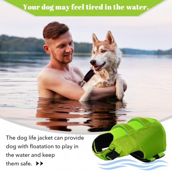 DENTRUN High Visibility Dog Life Jacket, Dog Life Vest for Swimming Boating Puppy Life Preserver Floatation Safety Pool Lake Reflective Float Coat Wetsuit & Rescue Handle for Small Dog, Green - Image 7