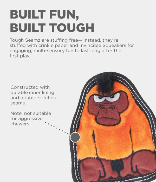 Outward Hound Tough Seamz Gorilla Plush Dog Toy, Small - Image 4