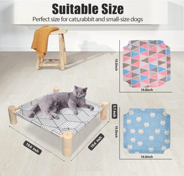 Cat/Dog Bed,Wooden Pet Hammock Bed,Elevated Breathable Dog Bed, Detachable Portable Indoor/Outdoor Cat Beds Furniture,Suitable for Kitty,Puppy,Bunny and Small Animal-Cloth cover*3 pcs Option 2 - Image 2