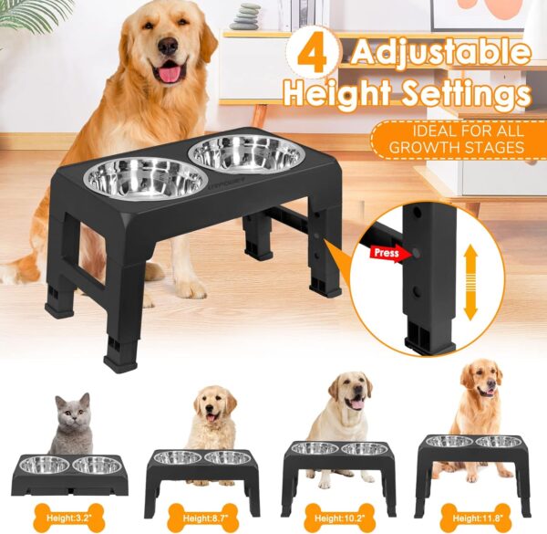 URPOWER Elevated Dog Bowls 4 Height Adjustable Raised Dog Bowl with 2 Stainless Steel Dog Food Bowls Non-Slip Dog Bowl Stand Adjusts to 3.2”, 8.7”, 10.2”, 11.8” for Small Medium Large Dogs and Pets - Image 2