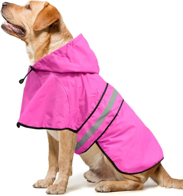 Waterproof Dog Raincoats - Hooded Raincoats for Dogs, Adjustable Reflective Dog Rain Coat, Windproof Dog Rain Jacket Pet Rain Slicker Poncho for Small, Medium, Large Dogs (X-Large, PINK)